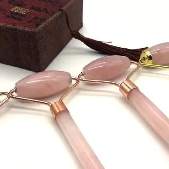 Rolo massageador sem ruído Rosa Quartz Beauty Massager Facial Jade Roller