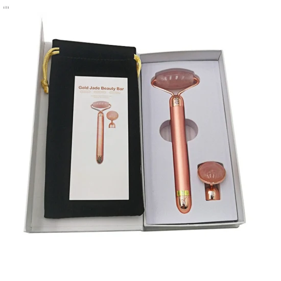 Rolo de jade vibratório cosmético 24K pele dourada alça mini massageador facial à prova d'água emagrecimento 3D